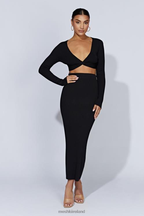 Meshki Kaesha Long Sleeve Twist Front Knit Top Clothing Black 6DX22903