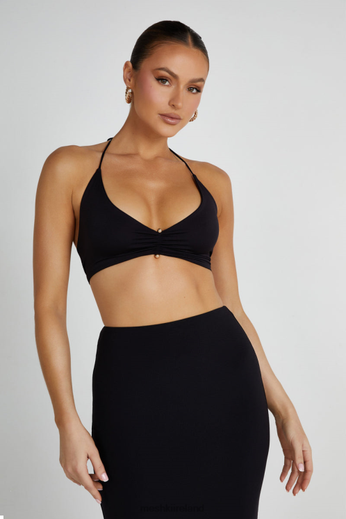 Meshki Kasia Recycled Nylon Pin Detail Wrap Top Clothing Black 6DX22832