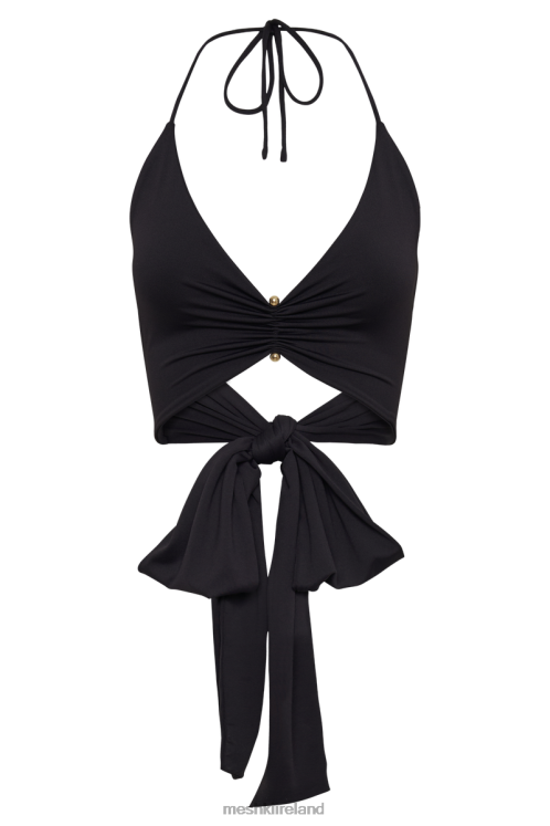 Meshki Kasia Recycled Nylon Pin Detail Wrap Top Clothing Black 6DX22832