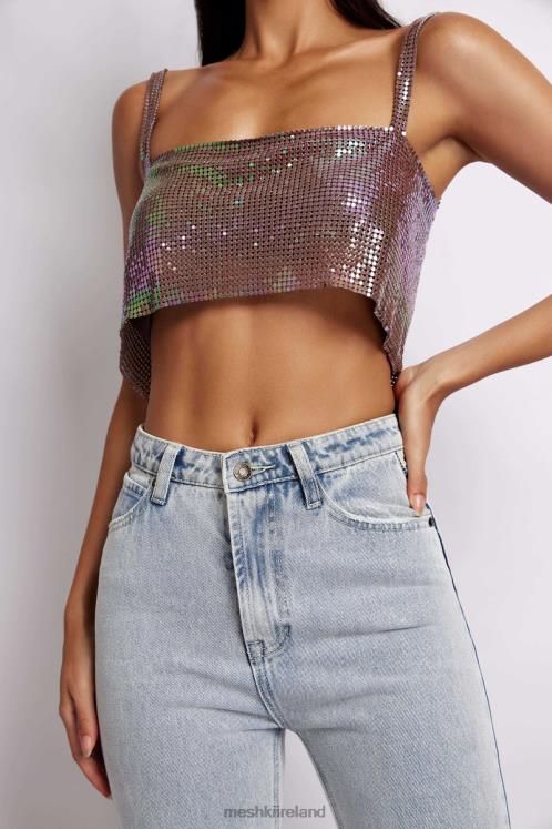 Meshki Lianne Glow Mesh Bandeau Top Clothing Iridescent Purple 6DX22989