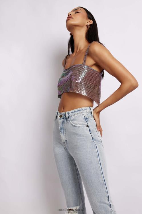 Meshki Lianne Glow Mesh Bandeau Top Clothing Iridescent Purple 6DX22989