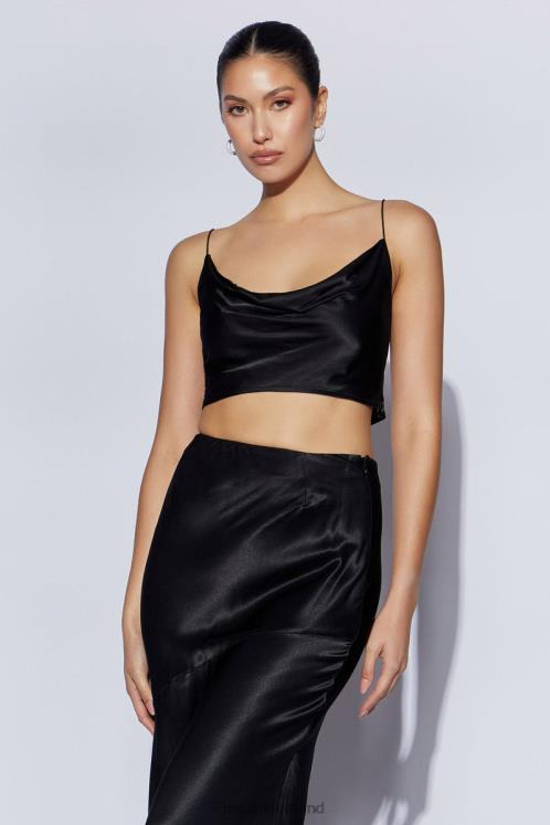 Meshki Poppy Satin Cowl Neck Top Clothing Black 6DX221026