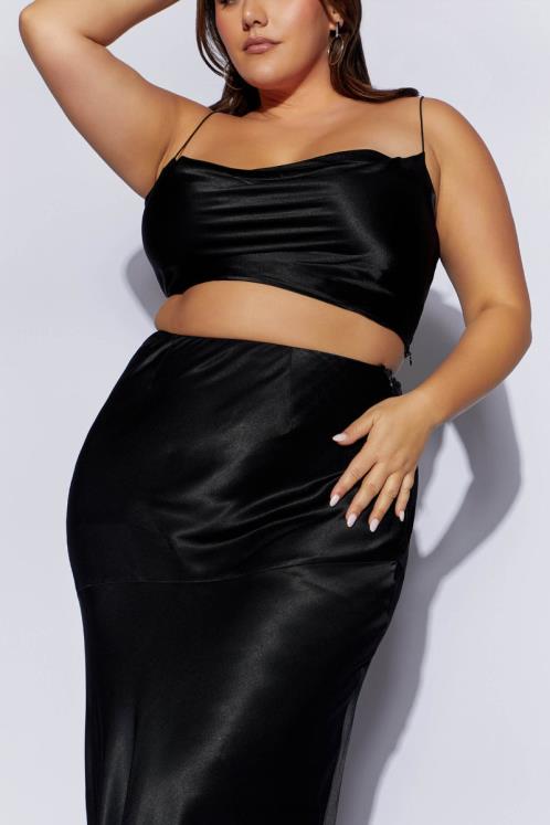 Meshki Poppy Satin Cowl Neck Top Clothing Black 6DX221026