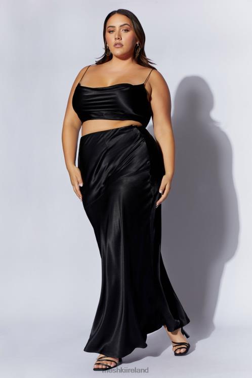 Meshki Poppy Satin Cowl Neck Top Clothing Black 6DX221026