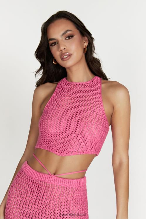 Meshki Raquel Crochet Lace Up Back Top Clothing Bubblegum Pink 6DX221050
