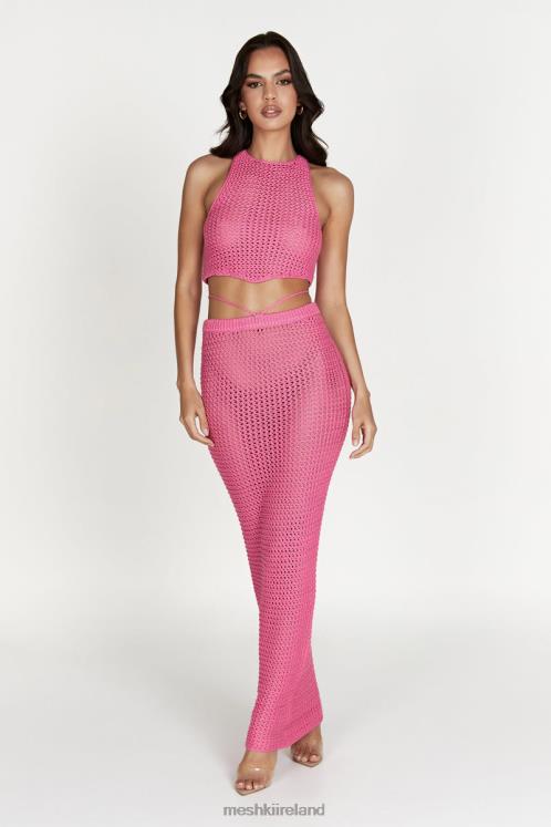 Meshki Raquel Crochet Lace Up Back Top Clothing Bubblegum Pink 6DX221050