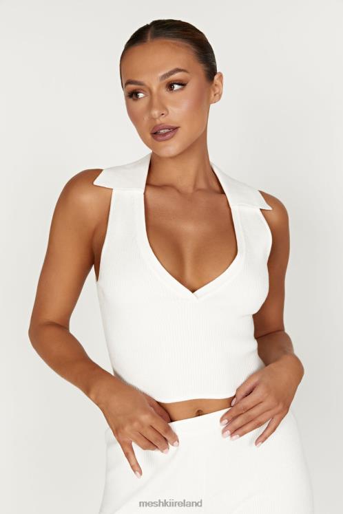 Meshki Viola Collared Knit Tank Top Clothing White 6DX22929