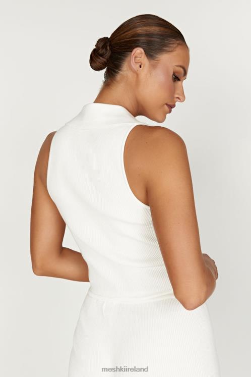 Meshki Viola Collared Knit Tank Top Clothing White 6DX22929