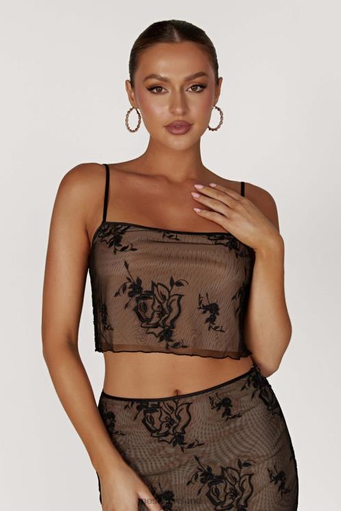 Meshki Xena Embroidered Mesh Cami Top Clothing Black 6DX22888