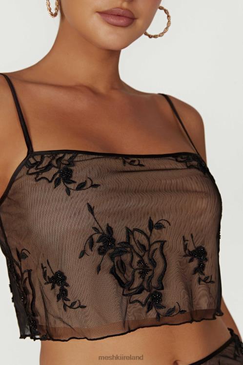 Meshki Xena Embroidered Mesh Cami Top Clothing Black 6DX22888