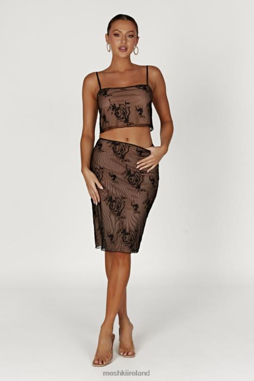 Meshki Xena Embroidered Mesh Cami Top Clothing Black 6DX22888