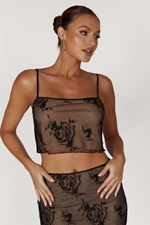 Meshki Xena Embroidered Mesh Cami Top Clothing Black 6DX22888