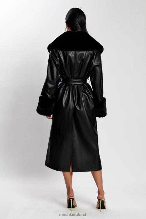 Meshki Rebekah Oversized Pu Trench Coat With Fur Trim Clothing Black 6DX221647