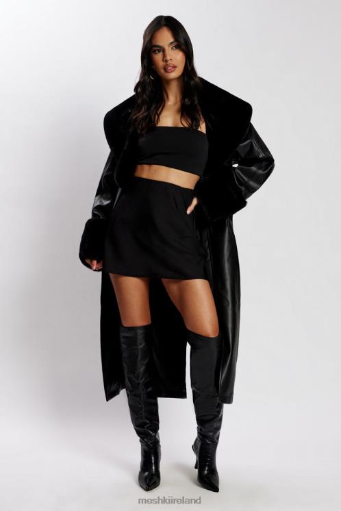 Meshki Rebekah Oversized Pu Trench Coat With Fur Trim Clothing Black 6DX221647