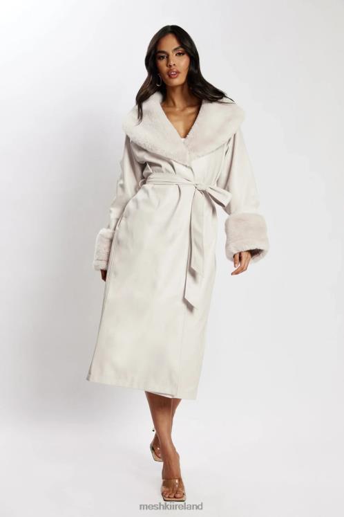 Meshki Rebekah Oversized Pu Trench Coat With Fur Trim Clothing Bone 6DX221650