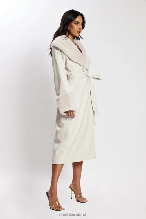 Meshki Rebekah Oversized Pu Trench Coat With Fur Trim Clothing Bone 6DX221650