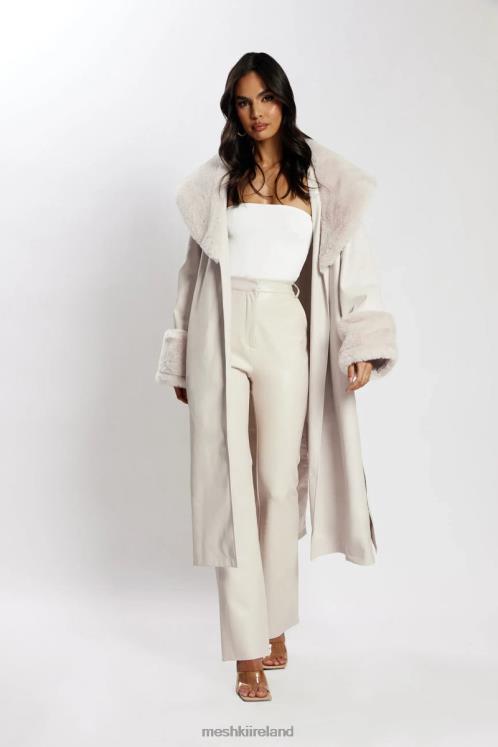 Meshki Rebekah Oversized Pu Trench Coat With Fur Trim Clothing Bone 6DX221650