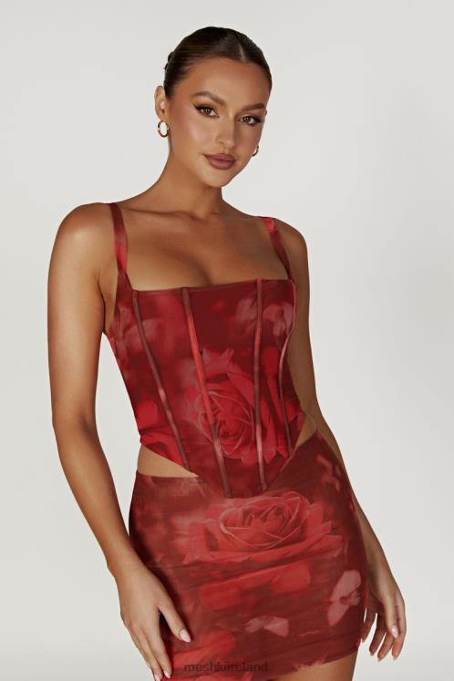 Meshki Joanie Mesh Lace Up Corset Clothing Oversized Rose Print 6DX22896