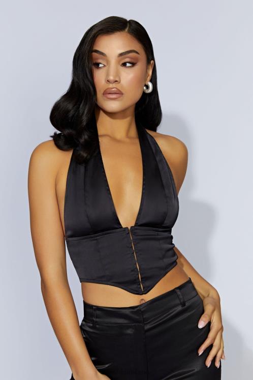 Meshki Mallory Satin Corset Top Clothing Black 6DX221122