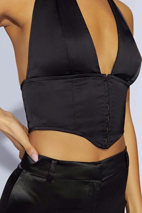 Meshki Mallory Satin Corset Top Clothing Black 6DX221122