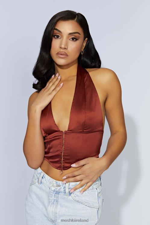 Meshki Mallory Satin Corset Top Clothing Cherry Chocolate 6DX221066