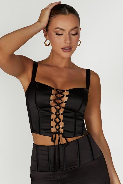Meshki Scarlet Satin Corset Top Clothing Black 6DX22971