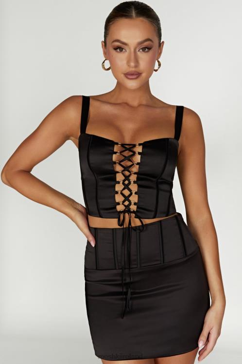 Meshki Scarlet Satin Corset Top Clothing Black 6DX22971
