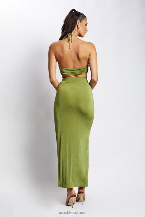 Meshki Alizeh Ruched Halter Crop Top Clothing Green 6DX221203