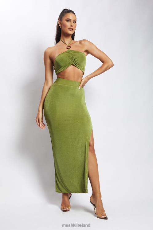 Meshki Alizeh Ruched Halter Crop Top Clothing Green 6DX221203