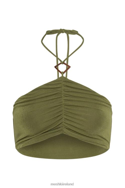 Meshki Alizeh Ruched Halter Crop Top Clothing Green 6DX221203