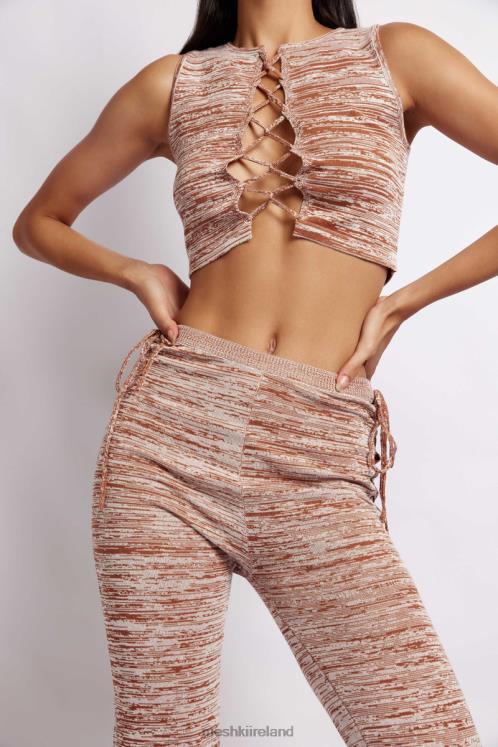 Meshki Angelica Lace Up Knit Crop Top Clothing Brown Space Dye 6DX221109