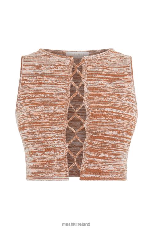 Meshki Angelica Lace Up Knit Crop Top Clothing Brown Space Dye 6DX221109