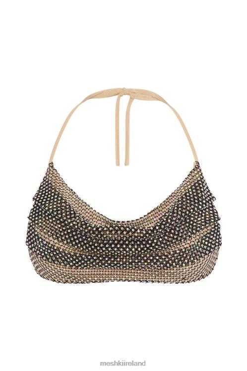 Meshki Casey Mesh Diamante Halter Crop Clothing Iridescent Black 6DX22983