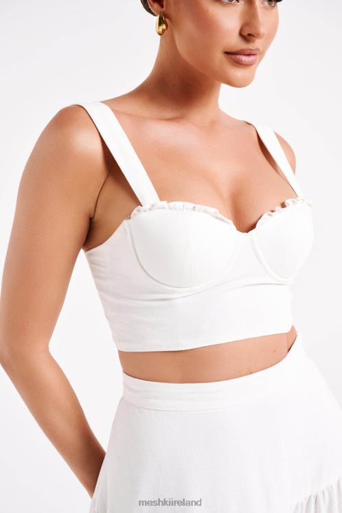 Meshki Hilaria Cupped Linen Crop Top Clothing White 6DX22757