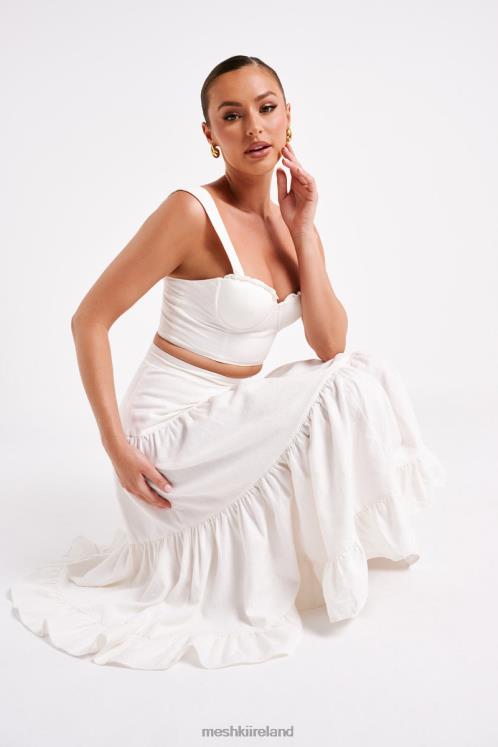 Meshki Hilaria Cupped Linen Crop Top Clothing White 6DX22757