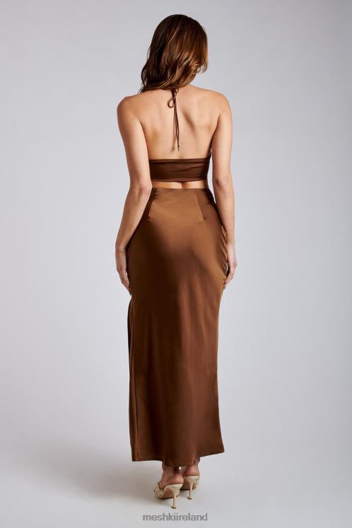 Meshki Kimia Satin Ruched Tie Crop Top Clothing Chocolate 6DX221163