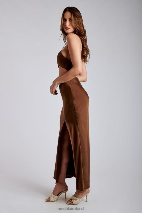 Meshki Kimia Satin Ruched Tie Crop Top Clothing Chocolate 6DX221163