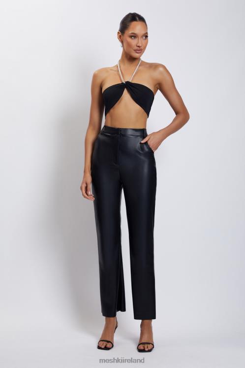 Meshki Lea Diamante Chain Halter Neck Crop Top Clothing Black 6DX221132