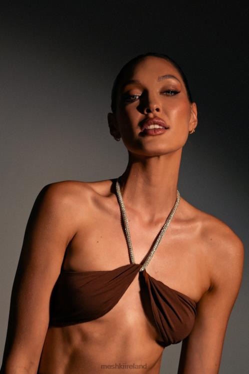 Meshki Lea Diamante Chain Halter Neck Crop Top Clothing Chocolate 6DX221117