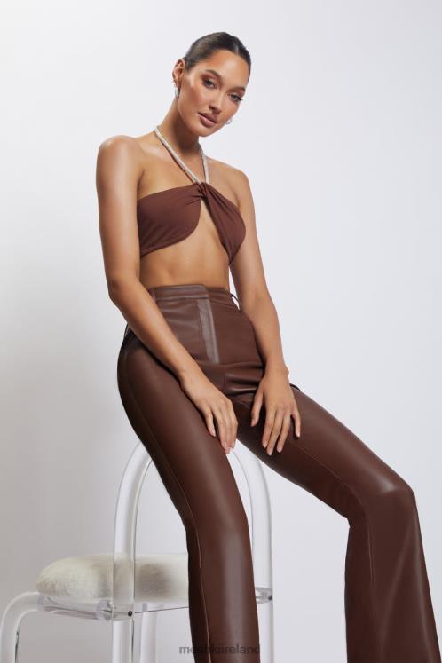 Meshki Lea Diamante Chain Halter Neck Crop Top Clothing Chocolate 6DX221117