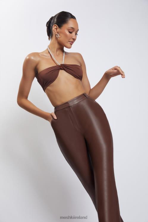 Meshki Lea Diamante Chain Halter Neck Crop Top Clothing Chocolate 6DX221117