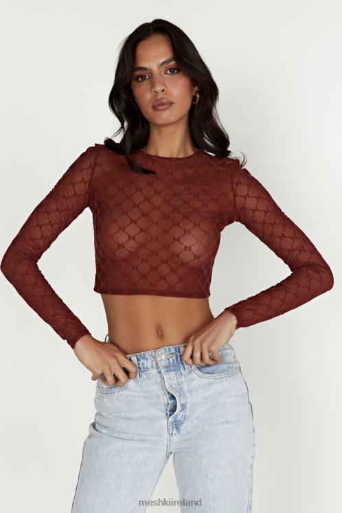 Meshki Letitia Mesh Monogram Crop Top Clothing Cherry Chocolate 6DX221218