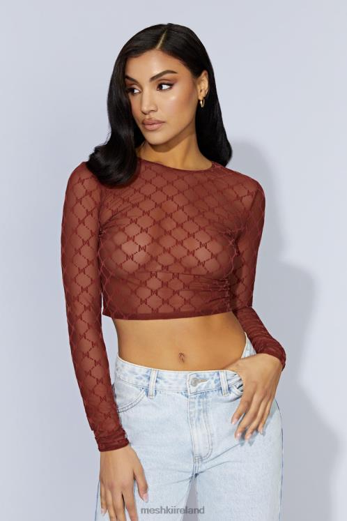 Meshki Letitia Mesh Monogram Crop Top Clothing Cherry Chocolate 6DX221218