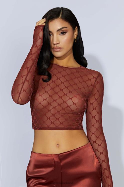 Meshki Letitia Mesh Monogram Crop Top Clothing Cherry Chocolate 6DX221218
