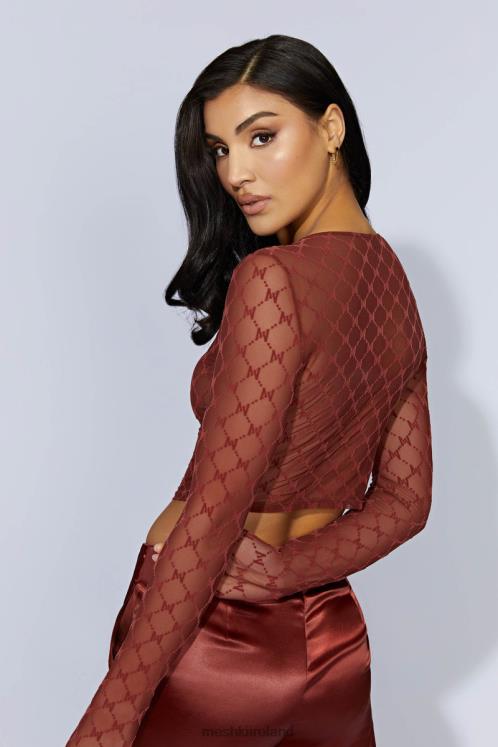 Meshki Letitia Mesh Monogram Crop Top Clothing Cherry Chocolate 6DX221218