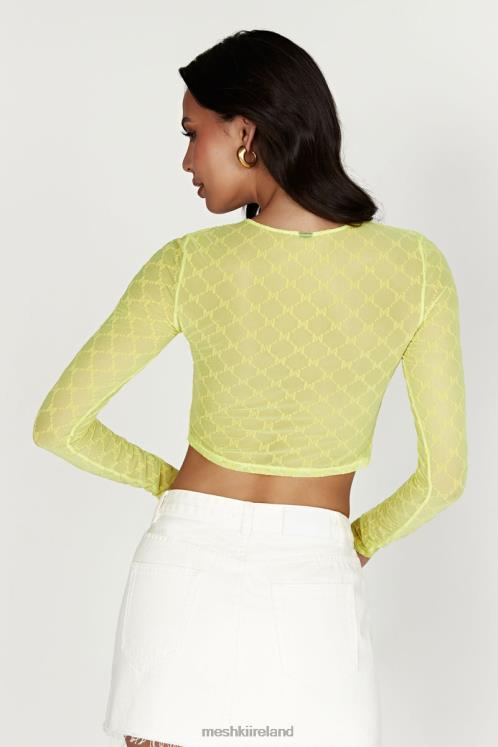 Meshki Letitia Mesh Monogram Crop Top Clothing Fresh Green 6DX221217