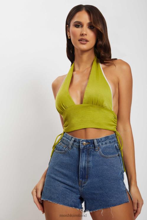 Meshki Mollie Satin Ruched Halter Crop Clothing Green 6DX221202