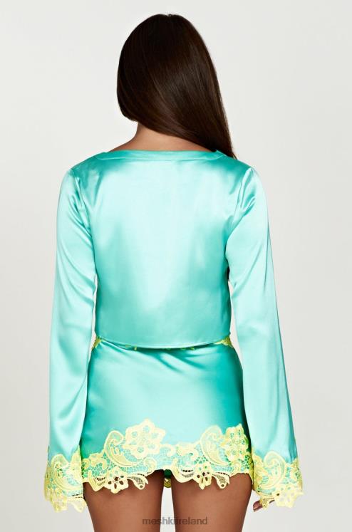 Meshki Niamh Flare Sleeve Crop Top With Lace Clothing Mint 6DX221008