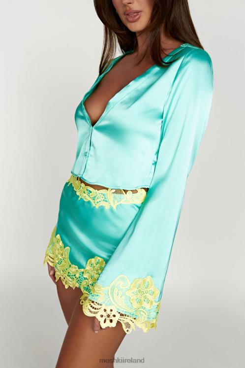 Meshki Niamh Flare Sleeve Crop Top With Lace Clothing Mint 6DX221008