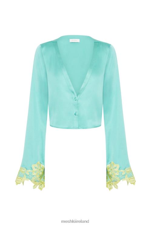 Meshki Niamh Flare Sleeve Crop Top With Lace Clothing Mint 6DX221008